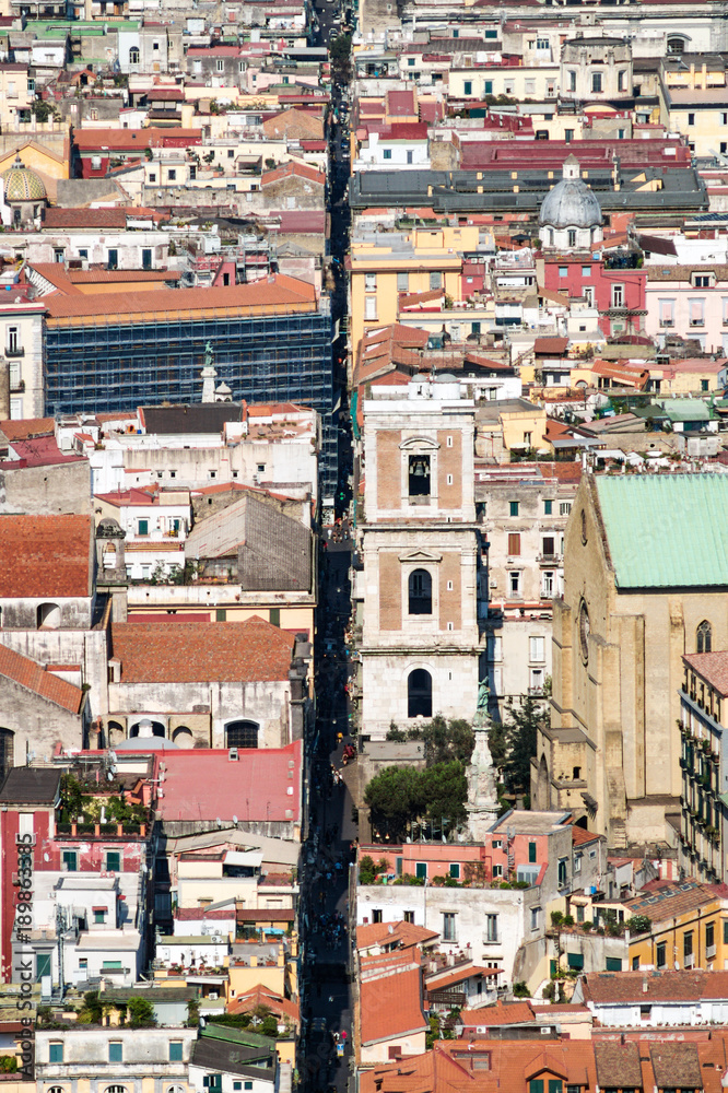Spaccanapoli, Naples Italy.  View of Spaccanapoli street splitting city center