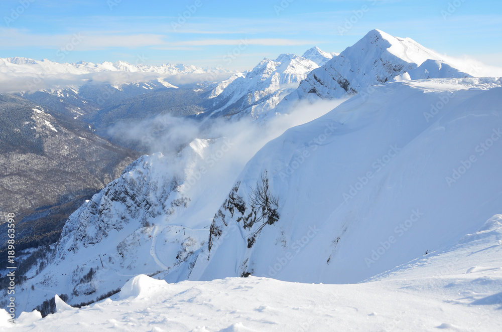 Russia, Sochi, peaks of ski resort Rosa Khutor, The peak of Aibga mountain
