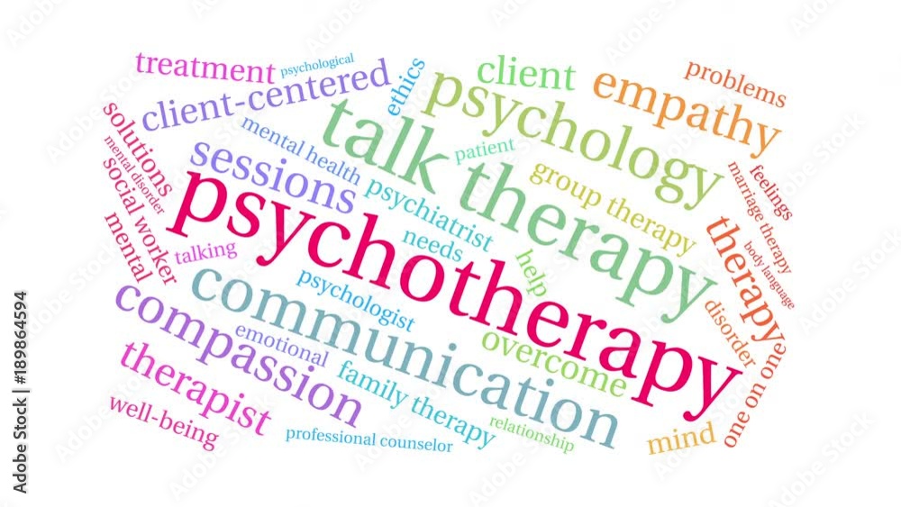 Psychotherapy Animated Word Cloud on a white background. Psychotherapy Animated Word Cloud on a white background.