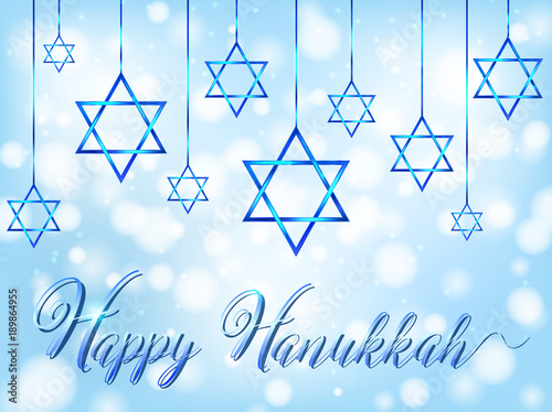 Happy Haunkkah with jews symbol on blue background