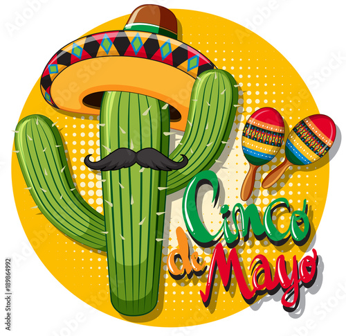 Cinco de mayo card template with cactus wearing hat