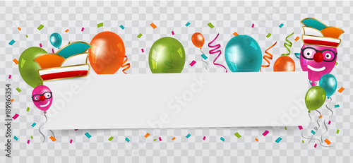 Karneval Papier Banner mit Luftballons, Luftschlangen und Konfetti Transparent.