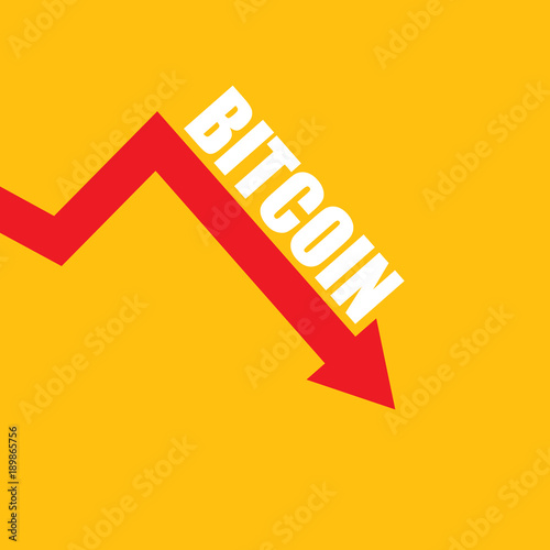 vector bitcoin market crash graph on orange background. Bitcoin hype concept vector illusrtation with blank space fo text. depreciation of bitcoin.