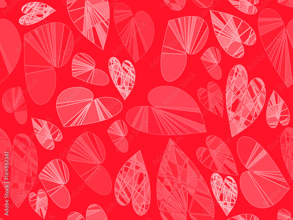 Hearts on red seamless pattern. Vector illustration.