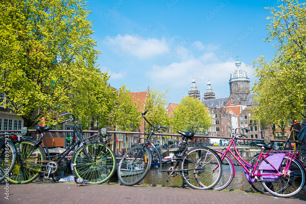 Pink bicycle in Amsterdam, Netherlands