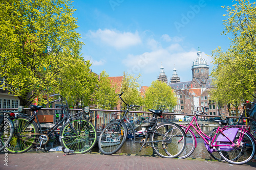 Pink bicycle in Amsterdam, Netherlands