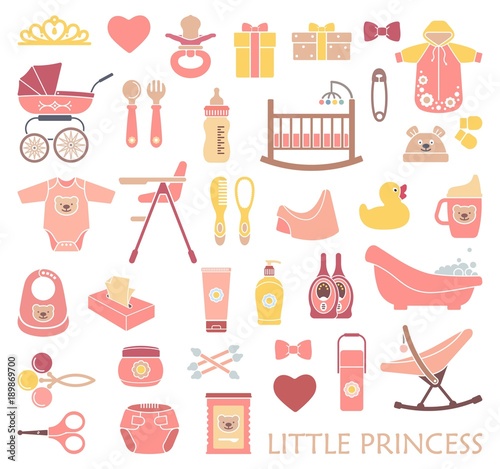 Newborn girl. Vector icons