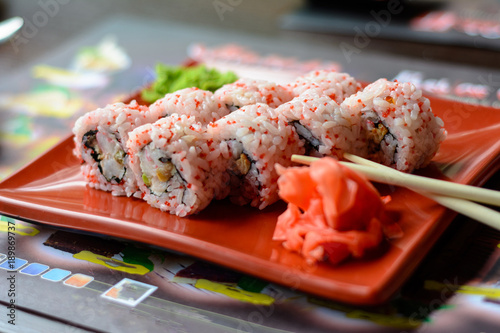 Japanese cuisine. Magnificent and delicious sushi.