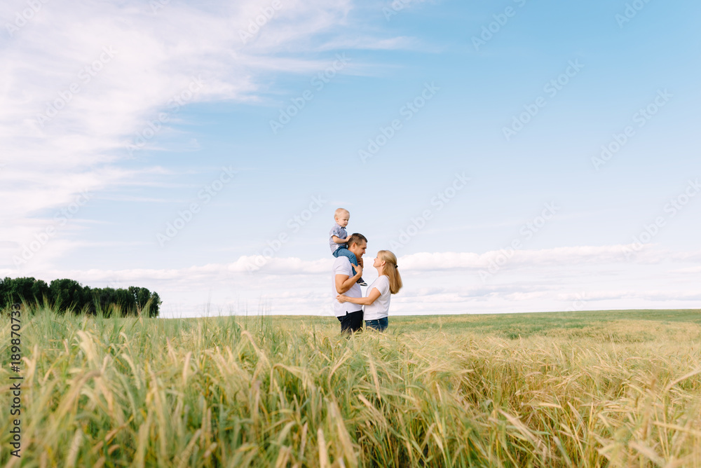 happy family on walk outdoors