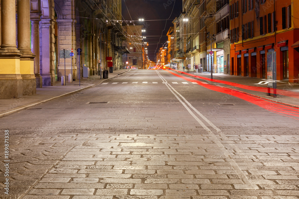 Bologna. Old street at night.