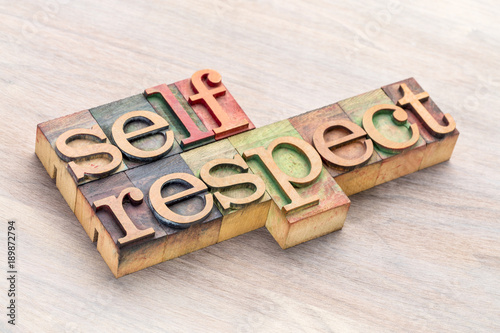 self-respect word abstract in wood type