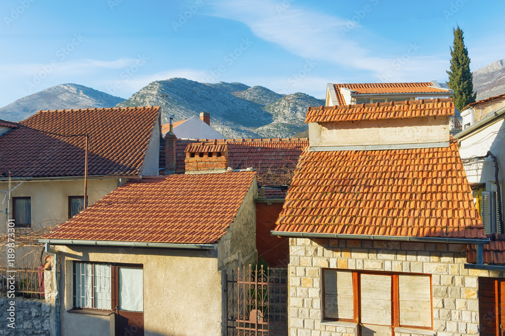 Buildings with red roofs and closed windows. Old Town of Trebinje, Bosnia and Herzegovina Buildings with red roofs and closed windows. Old Town of Trebinje, Bosnia and Herzegovina