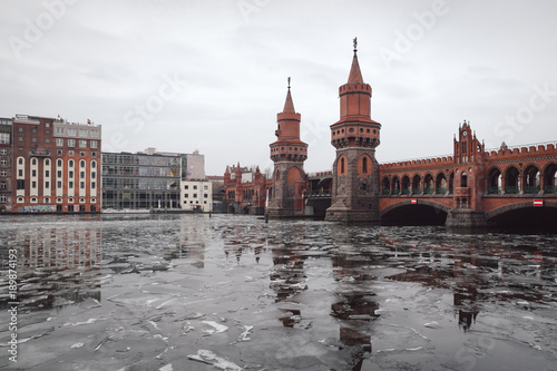 oberbaumbridge over spree river in Berlin city photo