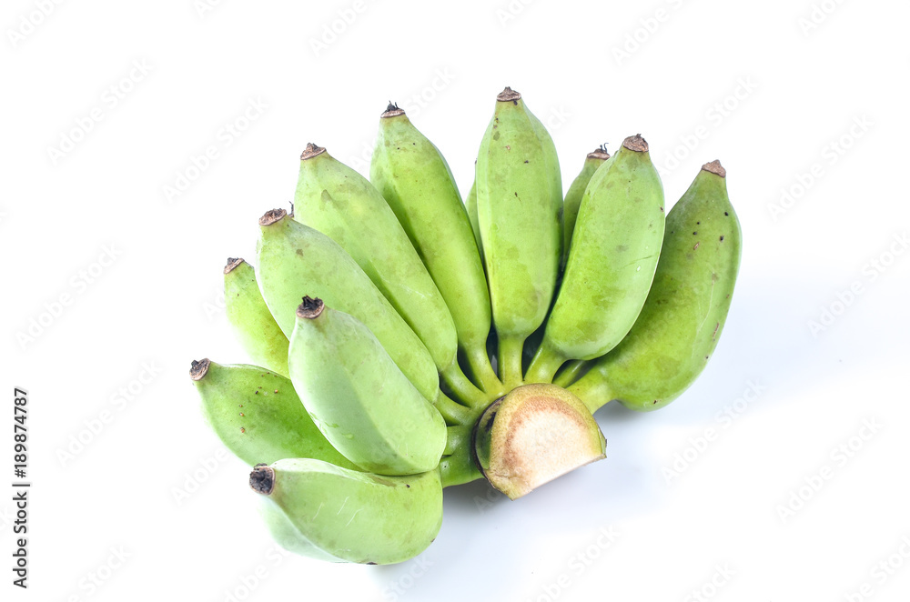 The raw Cultivated banana with the white background The raw Cultivated banana with the white background