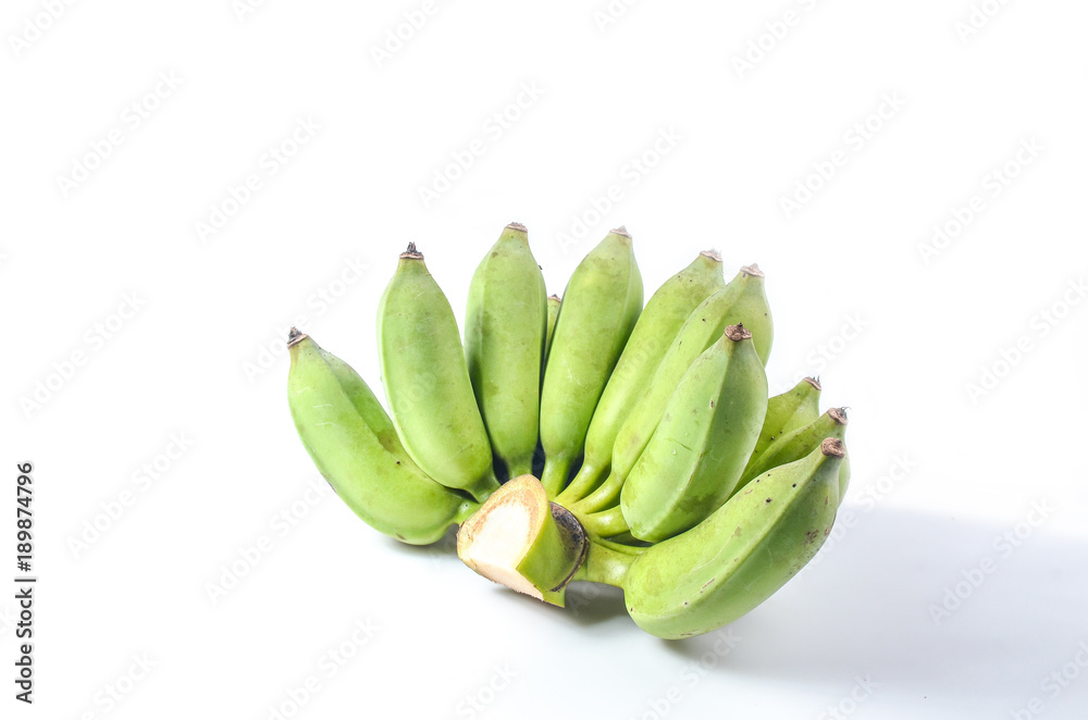 The raw Cultivated banana with the white background The raw Cultivated banana with the white background