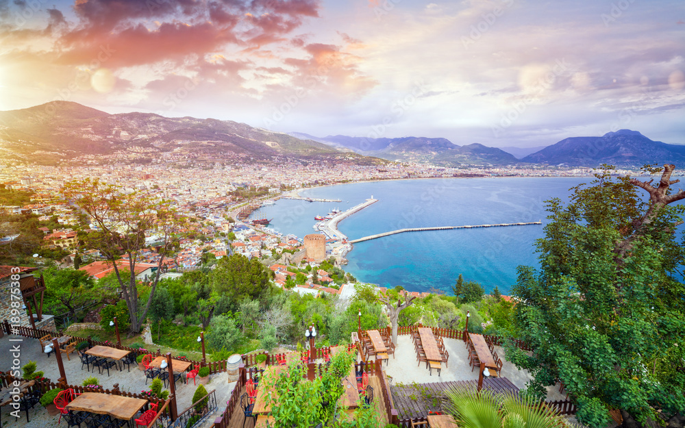 Aerial view resort city Alanya in southern coast of Turkey