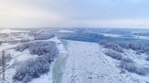 Air view of river and forest 