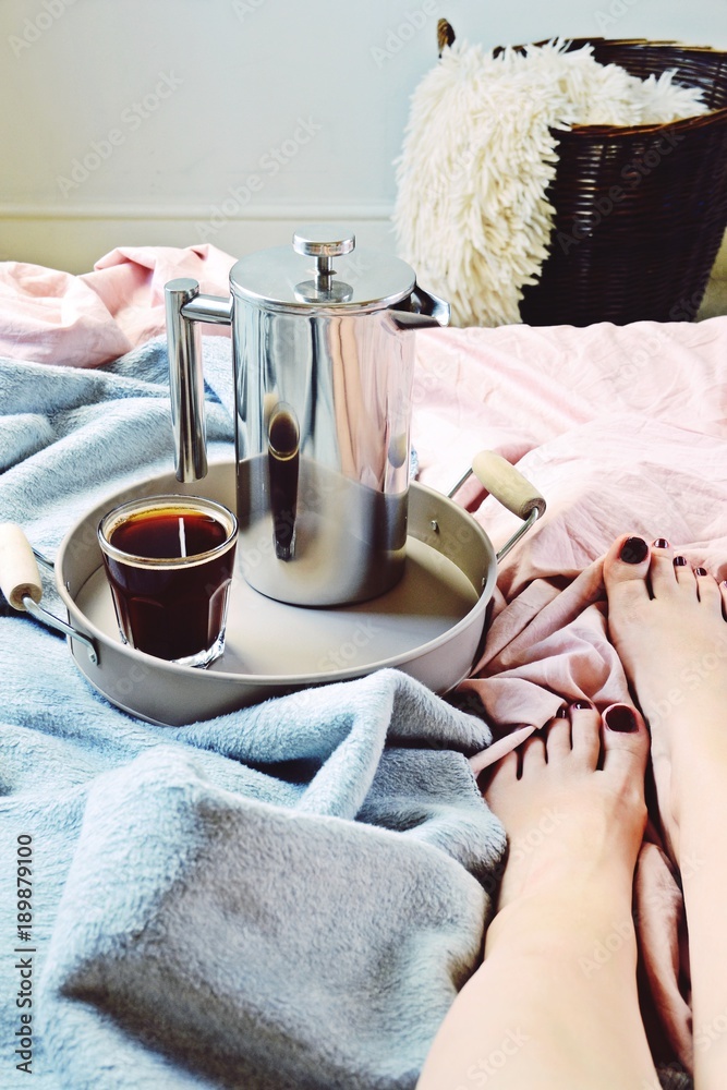 Coffee in bed. Morning coffee in bed. Woman enjoying coffee in bed Stock  Photo | Adobe Stock