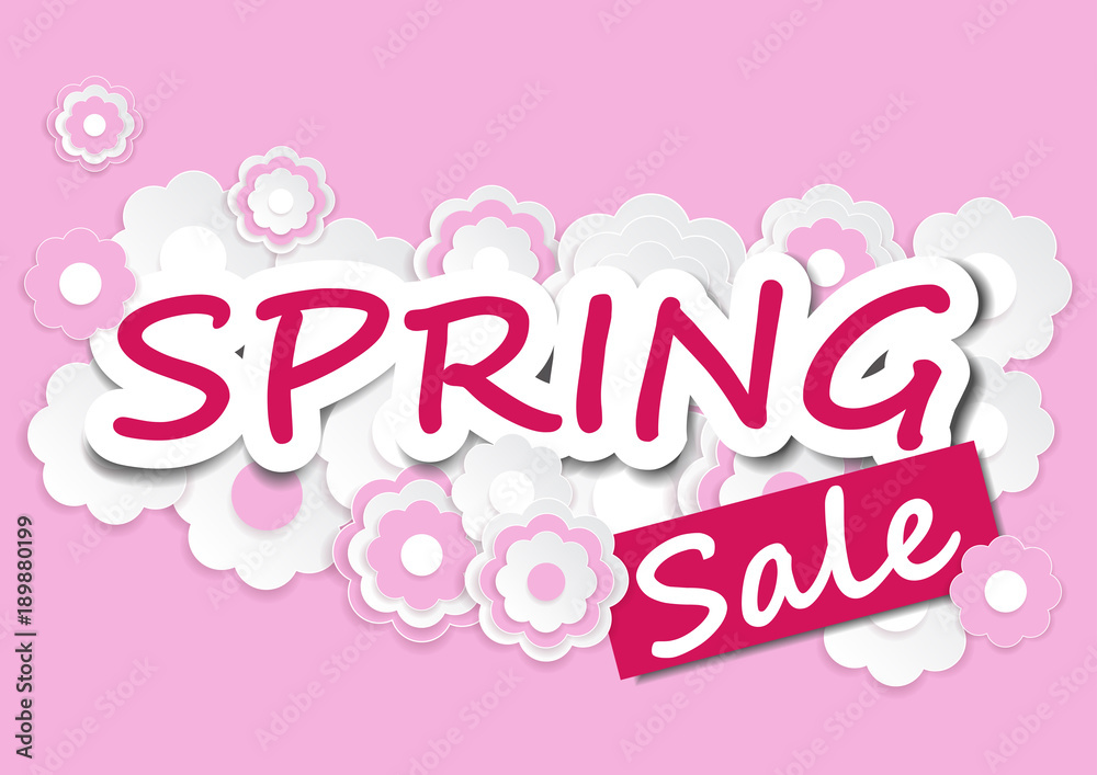 Spring sale vintage background with paper cut flower, vector illustration template, banners, Wallpaper, invitation, posters, brochure, voucher discount.