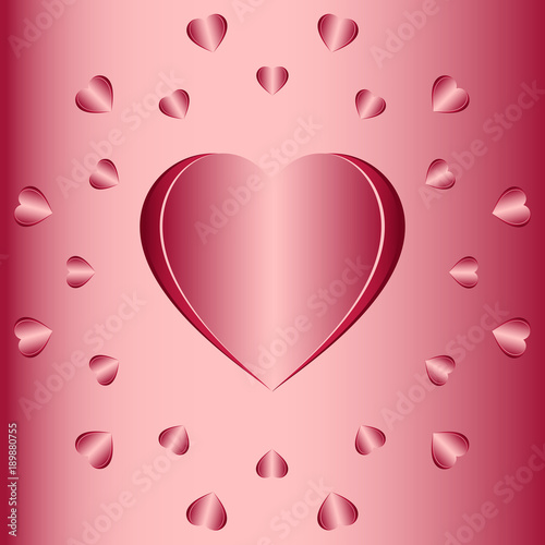 Valentine’s Day concept for card, invitations, packets. Big Heart and hearts arranged in a circle on a pink background. Romantic love. Paper art style. Women’s Gift. Vector illustration EPS 8.