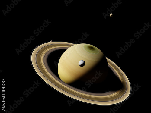 Fototapeta Naklejka Na Ścianę i Meble -  the planet Saturn with moon Enceladus and other moons
