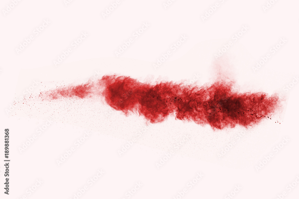 Fototapeta premium Red powder explosion on white background. Colored cloud. Colorful dust explode. Paint Holi.