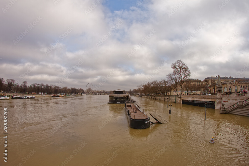 27 JAN 2018 - PARIS - FRANCE - River Seine Floods and bursts its banks