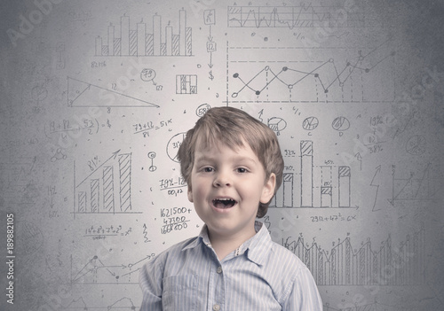 Adorable little kid with statistical concept