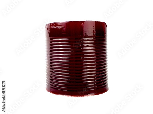 Canned, jellied cranberry sauce isolated on a white background