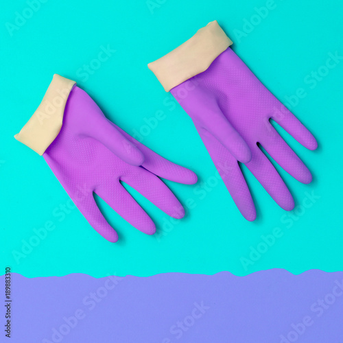 Purple Rubber gloves. Minimal. Pastel colors Trends.