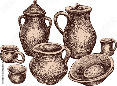 A collection of the different earthenware. All objects isolated.