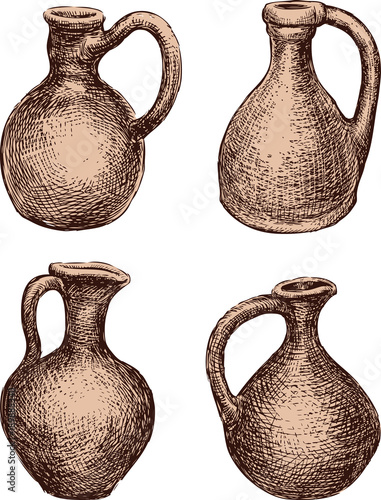 A set of the clay jugs