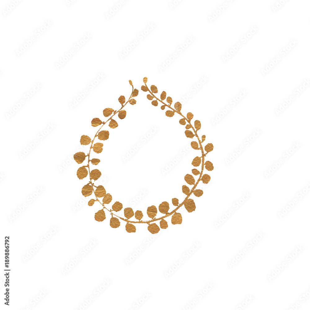 Obraz premium Golden wedding rustic wreath , rural restaurant banner background with natural gold foil textures. For wedding card, greeting cards and creation of hipster labels and natural eco and bio shops.