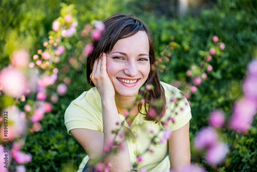 Beautiful girl near Oriental cherrie Beautiful girl near Oriental cherrie