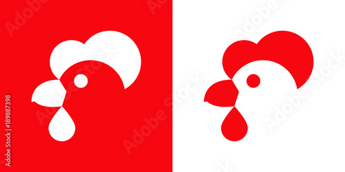 Logotipo cabeza de gallina en rojo y blanco