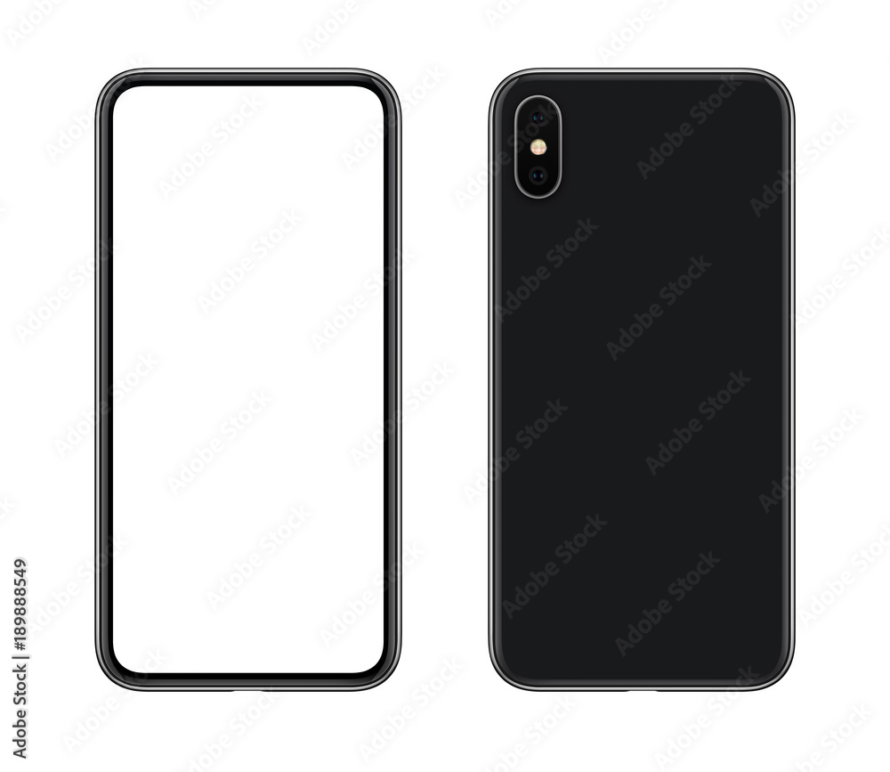 New modern smartphone mockup front and back sides isolated on white background