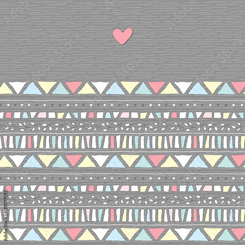Vector Greeting Card with Seamless Pattern and Heart. Great for Valentine's Day. Seamless patterns are included