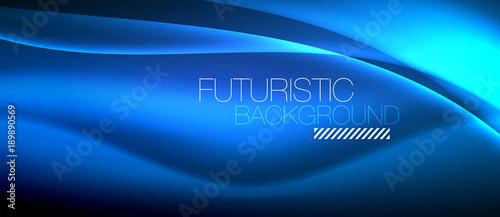 Neon glowing wave, magic energy and light motion background