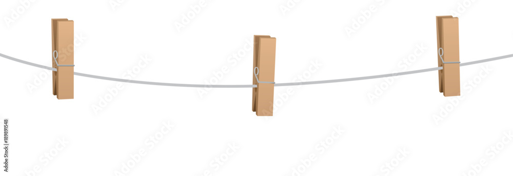 Ταπετσαρία Three clothes pins on a clothes line rope - wooden pegs holding nothing