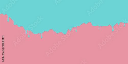 Blue paint dripping on the pink wall. Water spill vector background with copy space.