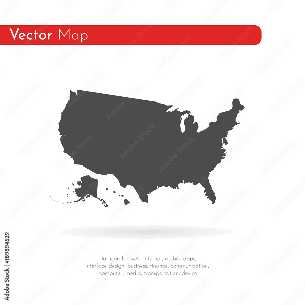 Vector map USA. Isolated vector Illustration. Black on White background ...