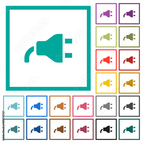 Power plug flat color icons with quadrant frames