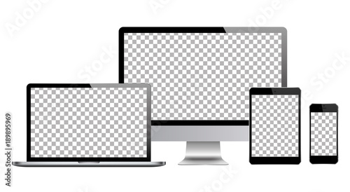 Set of computer, laptop, tablet and phone in a flat vector style