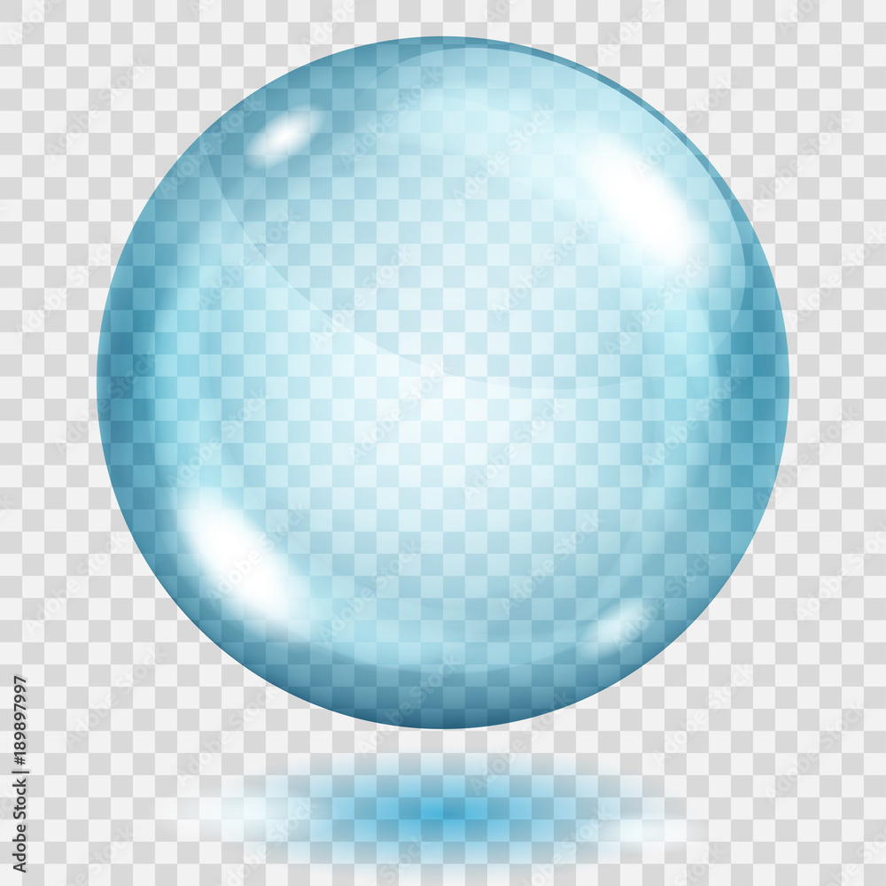 Big translucent light blue sphere with shadow on transparent background. Transparency only in vector format