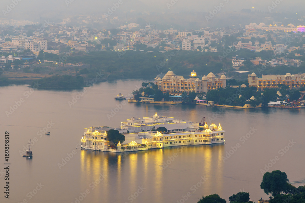 water palace view of Udaipur on sunset