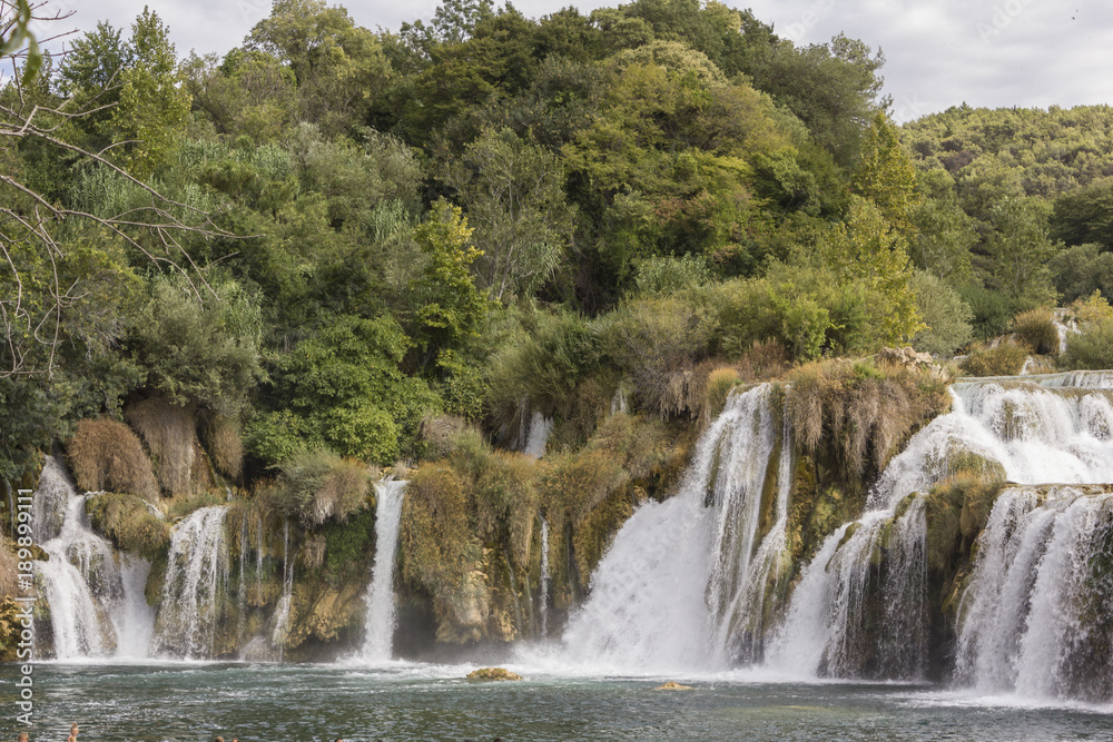 Fototapeta premium Krka National Park waterfalls in the Dalmatia regoion of Croatia, nobody around