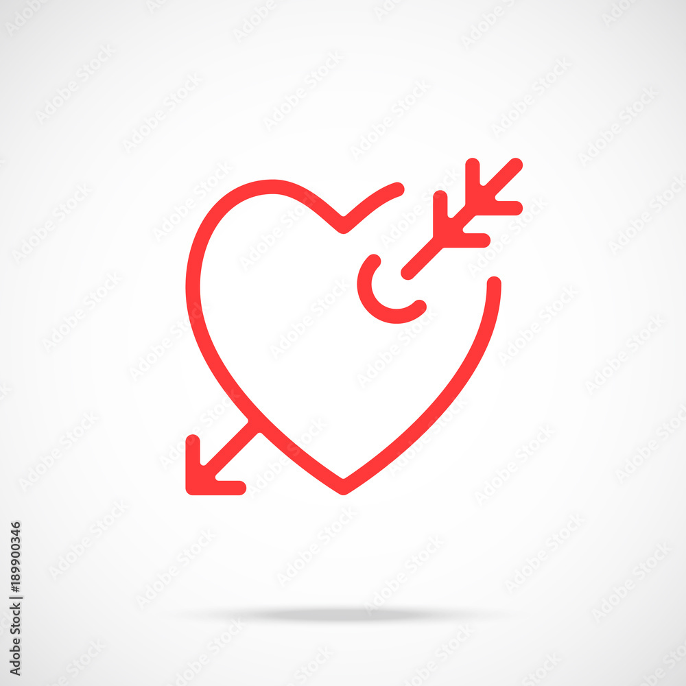 Vector arrow of love icon. Red heart pierced by an arrow. Love concept. Line icon