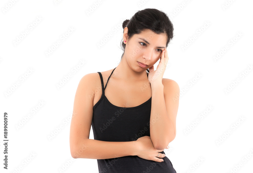 Sad emotional girl on a light background Sad emotional girl on a light background