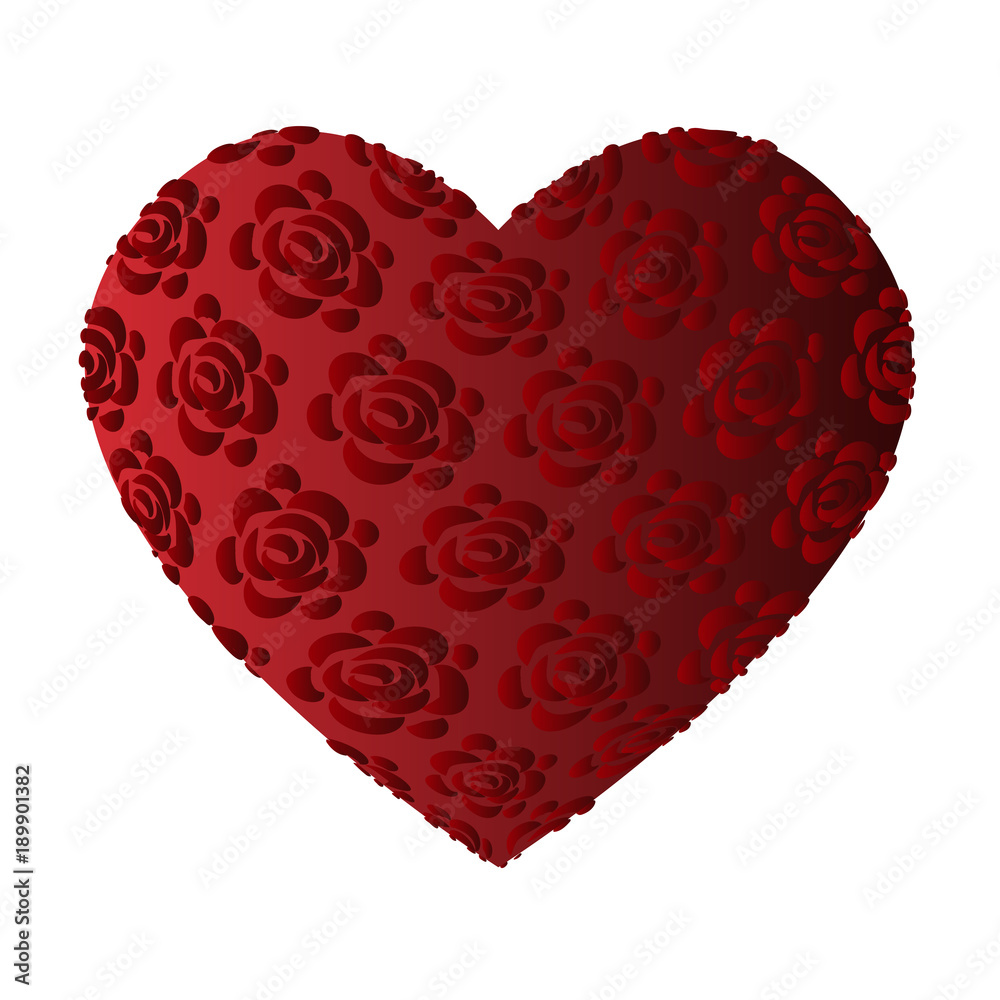 Large volume red heart with roses