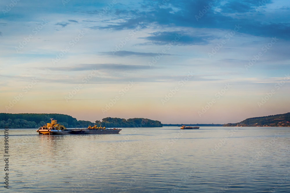 Naklejka premium Belgrade, Serbia June 27, 2016: Ada Huja and a big ship